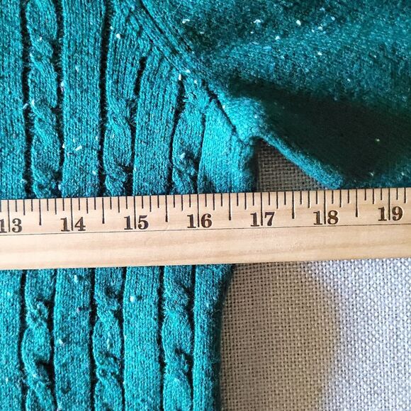 Talbots Cable Knit Confetti Flecked Green Pullover Sweater Women's Small petite - Picture 8 of 10